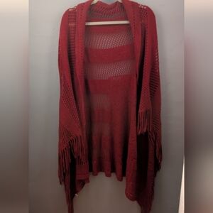 American Flag Red Merlot Women's Fringe Poncho